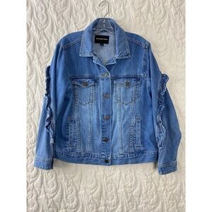 Who What Wear Ruffle Jean Jacket Womens Large Blue Denim Trucker Jacket